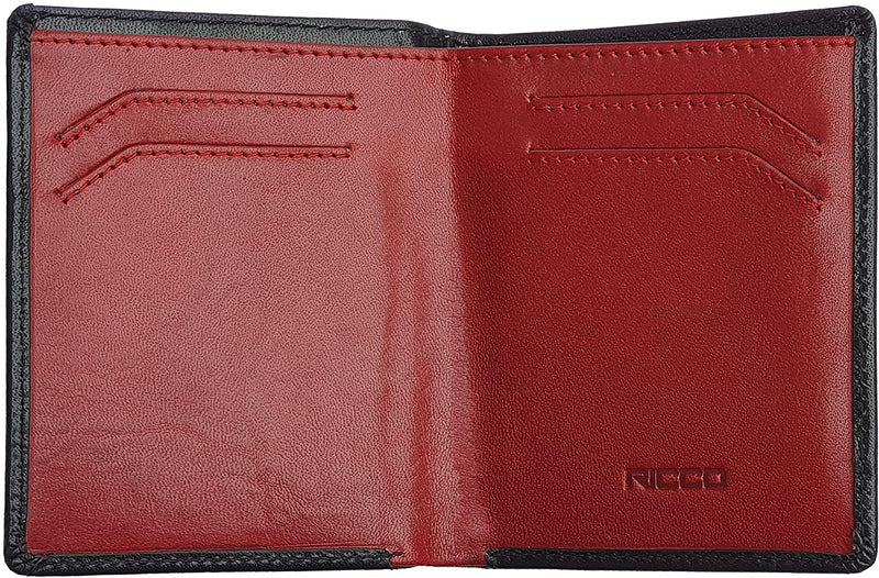 Ricco Mens RFID Blocking Genuine Italian Leather Slimline Billfold Wallet S15 Black Red