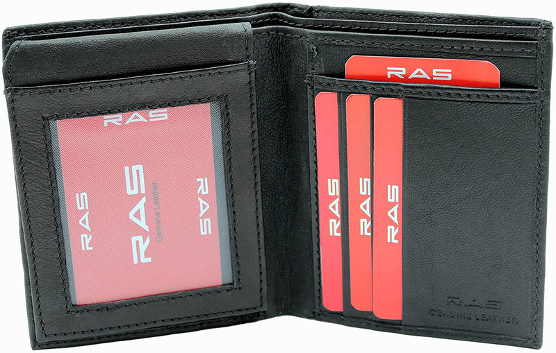 RAS Mens Leather Notecase Vertical Wallet Id Card Holder 55 Black