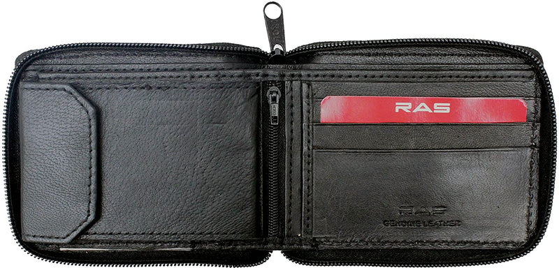 RAS Mens RFID Blocking Full Zip Around Leather Cardholder Wallet 1184 Black