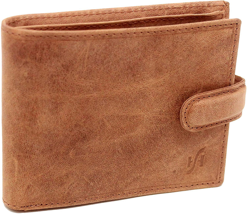 STARHIDE Mens RFID Blocking Distressed Hunter Leather Trifold Coin Pocket Wallet Brown Gift Boxed 1212