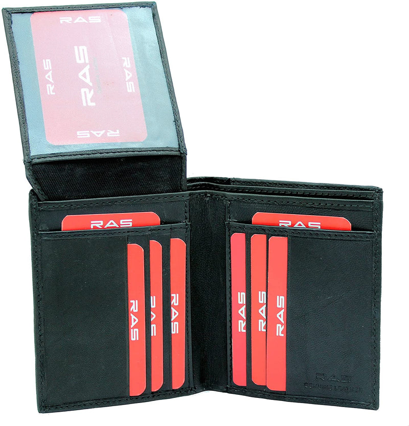 RAS Mens Leather Notecase Vertical Wallet Id Card Holder 55 Black