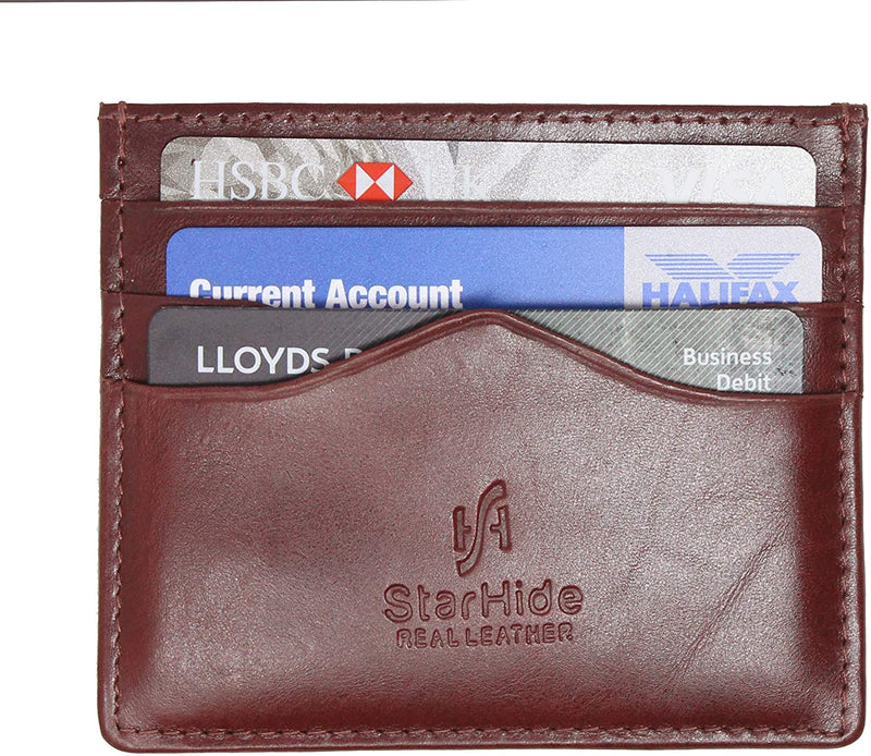 STARHIDE Mens Front Pocket VT Leather Minimalist Credit Card Holder 1215 Brown