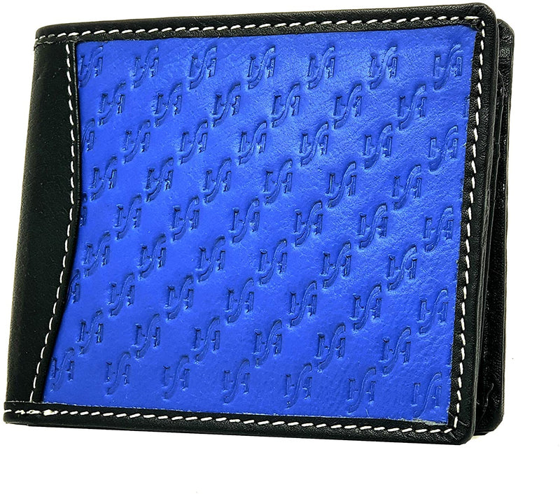 STARHIDE Mens RFID Blocking Genuine Soft Leather Flip Up ID Pocket Wallet 1165 Blue/Black