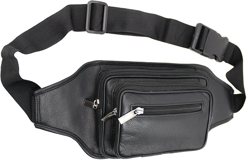 STARHIDE Large Genuine Leather Travel Money Belt Bum Bag Adjustable Waist Strap 510 Black